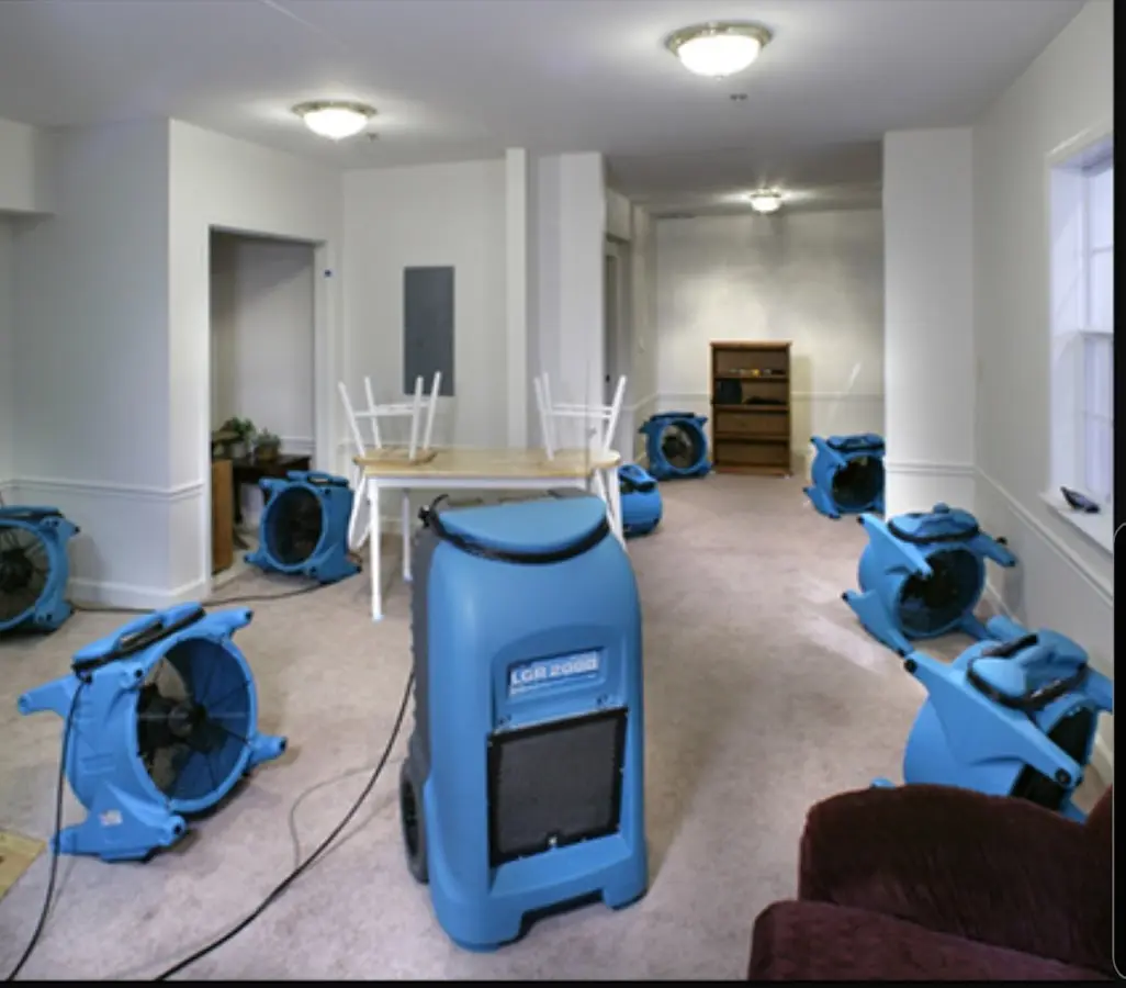 Air movers and dehumidifier setup for Water Damage Restoration in Xenia